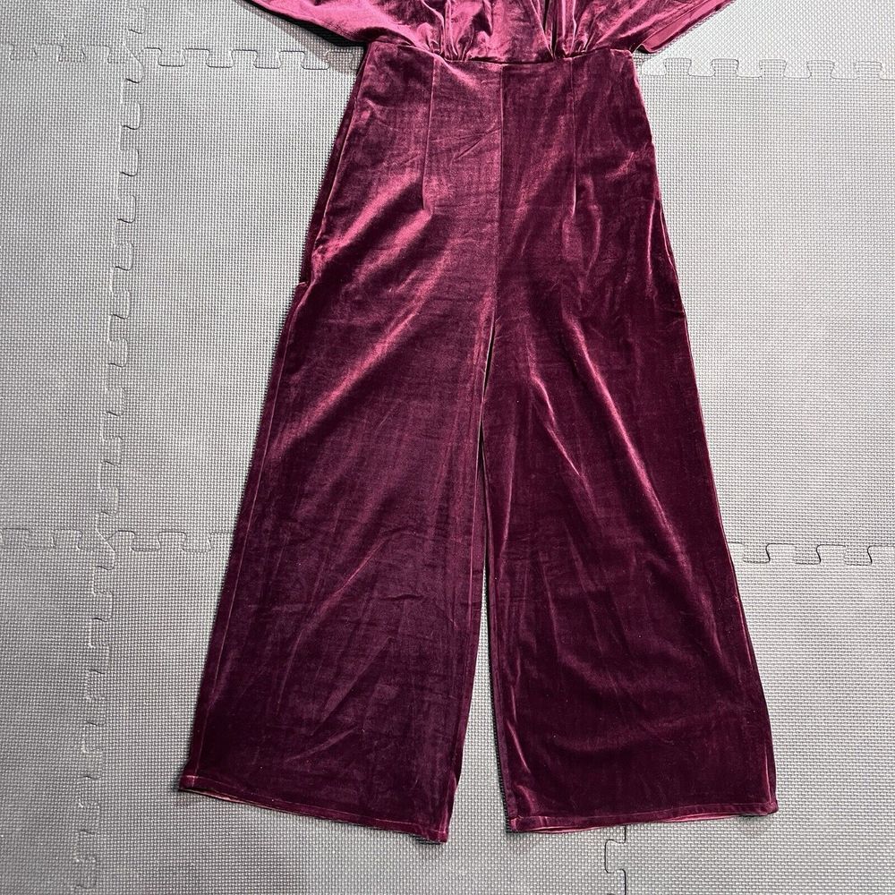 Greylin Anthropologie Luna Velvet Jumpsuit Wide Leg Cropped Burgundy‎ Small - Picture 5 of 15